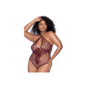 Body string grande taille en résille couleur cerise 